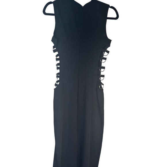 2/$30 XS Zara Sleeveless Black Midi Dress Side Silver Decorative Circles - Picture 5 of 15